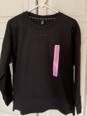 DKNY Black Sweatshirt with Subtle Embossed Logo and Pink Neck Tag